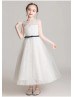 Beaded Ivory Lace Tulle Tea Length Flower Girl Dress